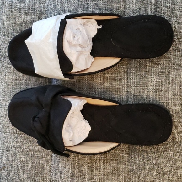 Coutgo Black Bow Knot Square Closed Toe Quilted Faux Suede Flat Mules Size 5.5 - Picture 6 of 9